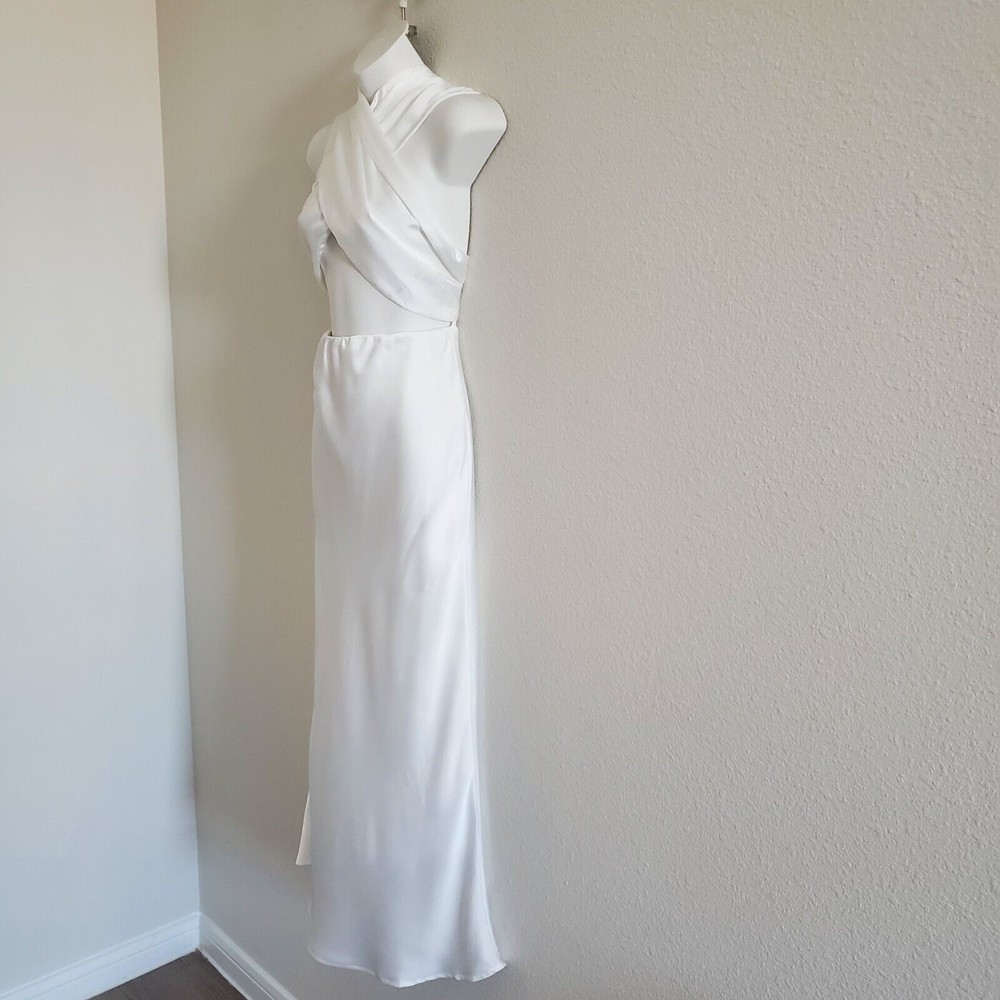 Princess Polly Fiorella Satin Midi Slip Dress 6 White Halter Tie Neck - Picture 6 of 10